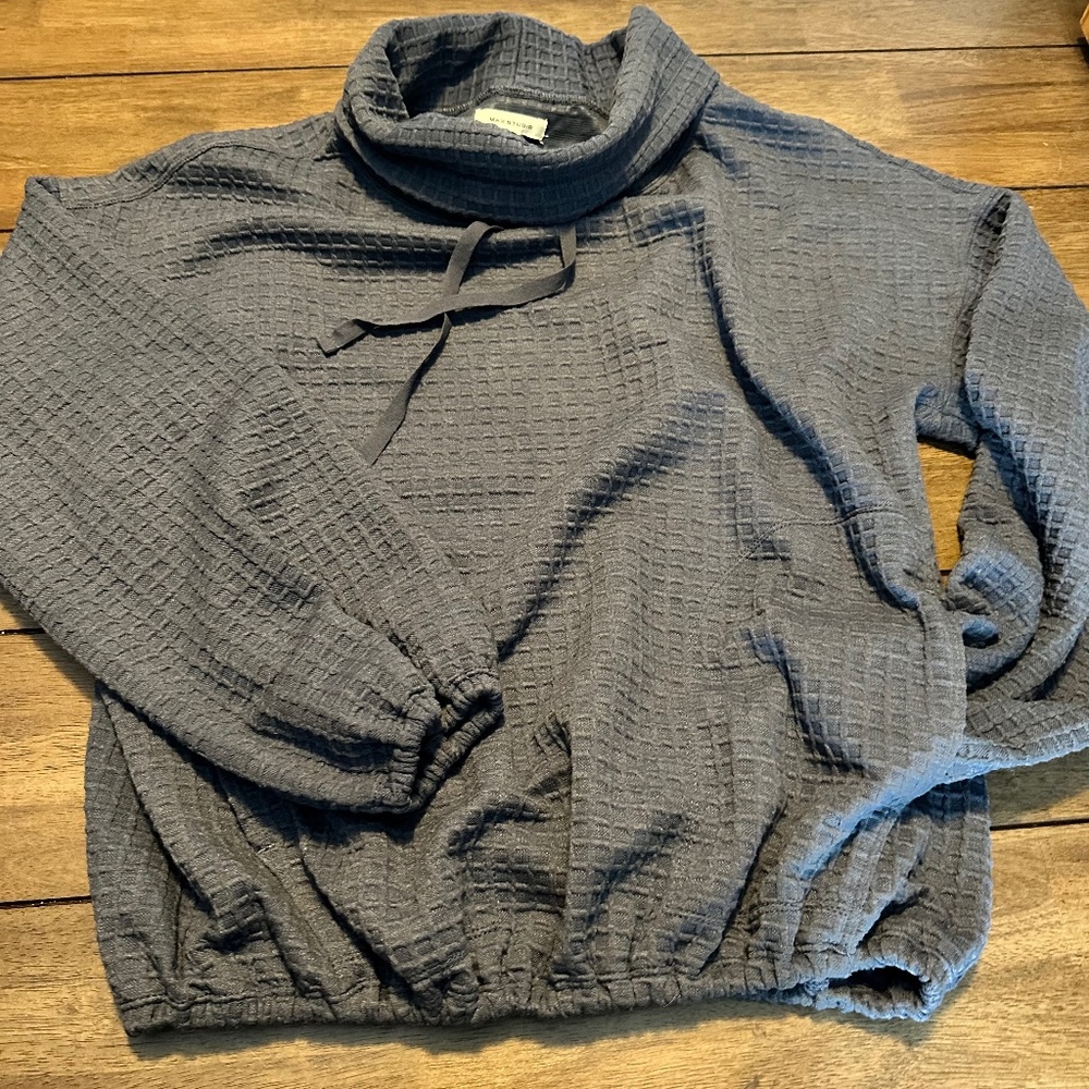 MAX STUDIO Sweater Textured Grid Knit Blue Relaxed Cowl Neck w/ Elastic